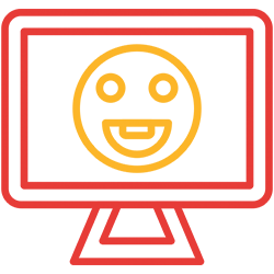 A computer screen with smiling face icon indicating creative expression