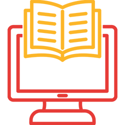 Computer screen and book indicating the concept of digital literacy