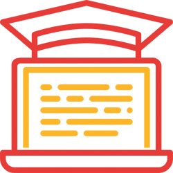 A computer screen with a graduation hat on top